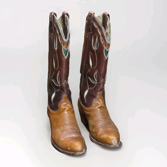 Vintage Ralph Lauren Western Selene Boots Size 7 C Leaf Inlay 70s Cowboy Boots